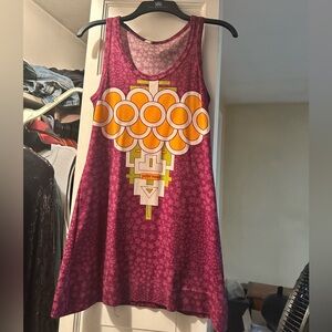 VINTAGE 1972 PETER MAX Purple and Orange Graphic Tank Dress